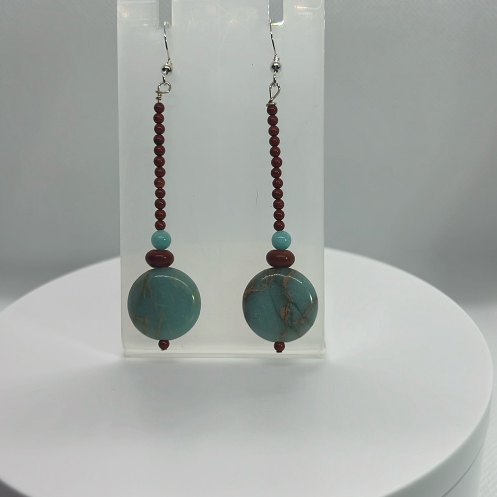 Sterling Silver Turquoise and Amber Earrings